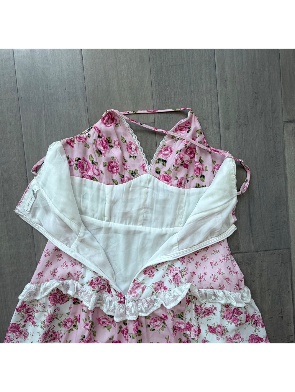 Altar'd State Pink Floral Patchwork Maxi Dress / Lace Trim Size S - Picture 4 of 10